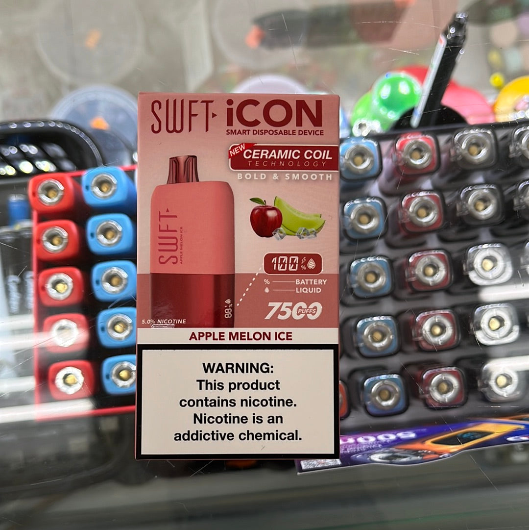 Swft Icon 7500 Disposable, SWFT, Icon - Apple Melon Ice Puffs Rechargeable Swft Icon 7500 Disposable, SWFT, Icon - Apple Melon Ice Puffs Rechargeable